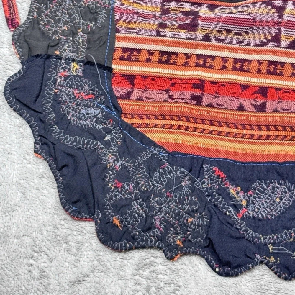 Handmade Guatemalan Embroidered Beaded Apron Floral Folk Art Boho Zipper Pockets